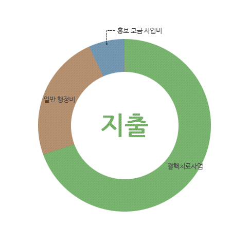 지출 : 결핵치료사업, 일반행정비, 홍보모금사업비